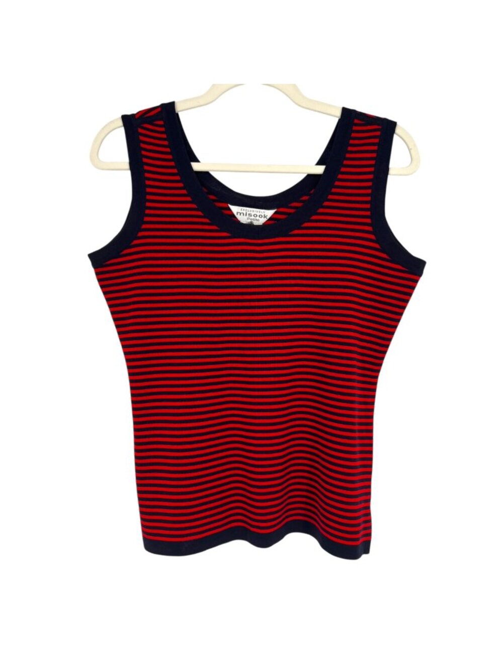 Misook Red Navy Striped Sleeveless Tank Top Size Medium Petite